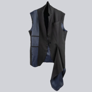 An image of a front view of a stylish waistcoat with front drape