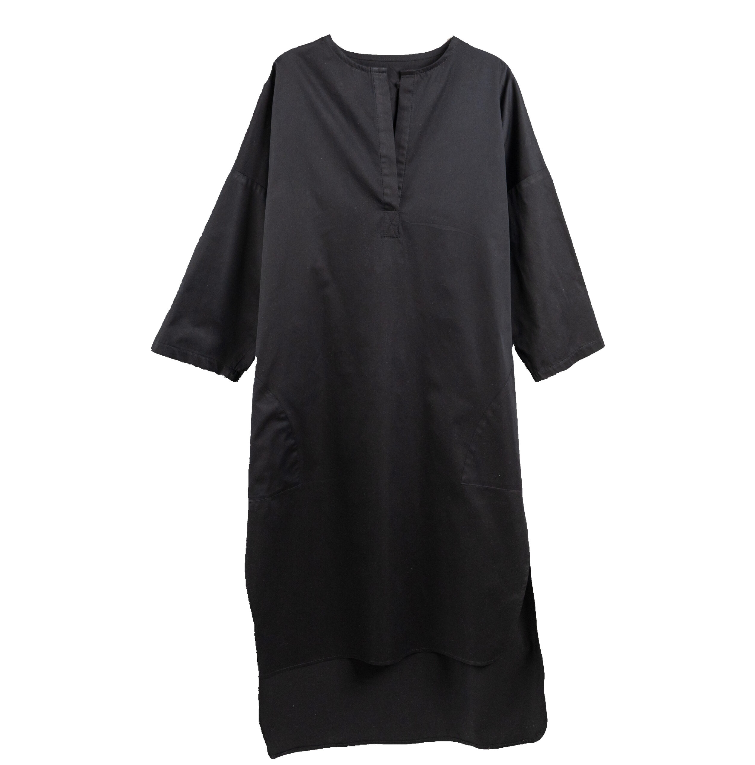 Shirt dress - A collarless shirt dress with side slits and front placket