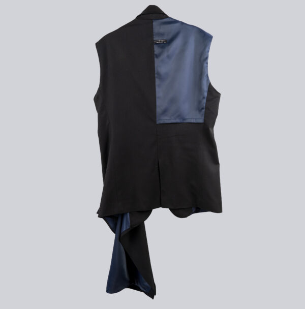 A back view of a stylish waistcoat with front drape