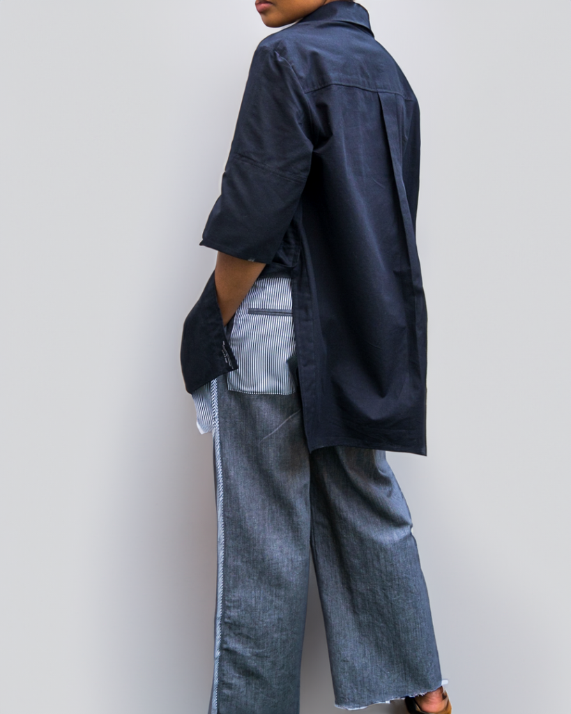 Wide leg denim contrast pants