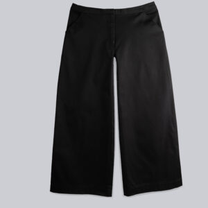 An image of a front view of black wide leg pants