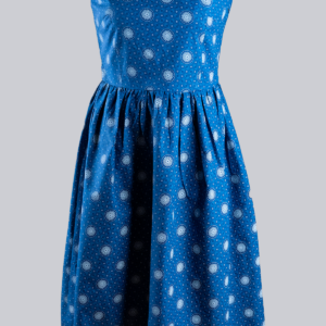Blue shweshwe dress front view
