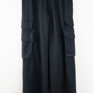 front view of knit wide leg utility cargo pants