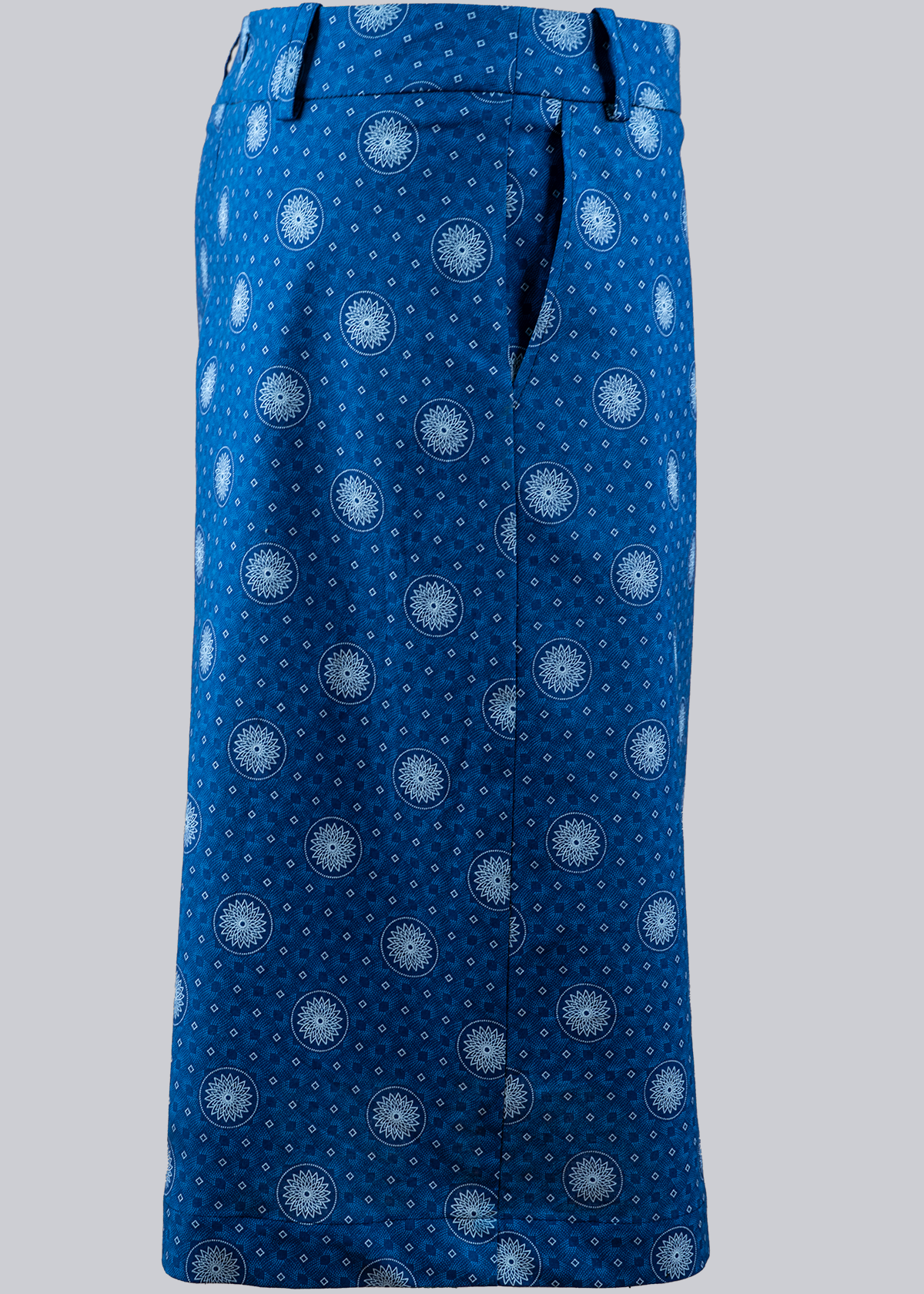 Shweshwe skirt side - Blue Shweshwe pencil skirt side view