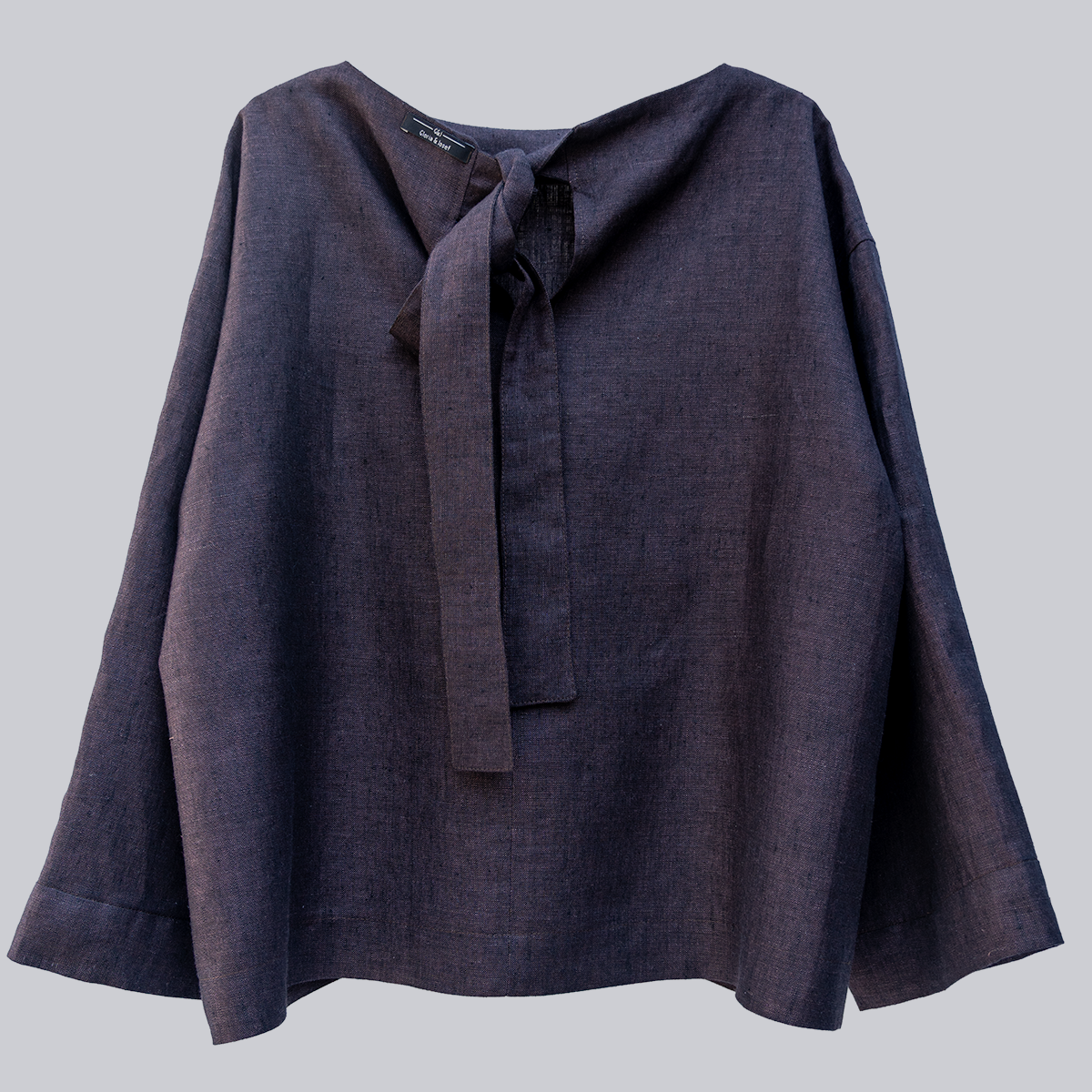 Brown linen top back - Brown Linen minimalist top with back straps back view