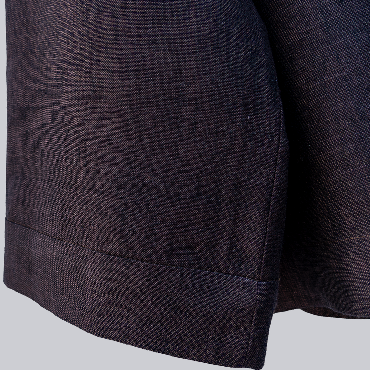 Brown linen top sleeve - view of sleeve hem of brown linen top