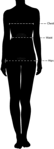 Size guide image showing bust waist and hip