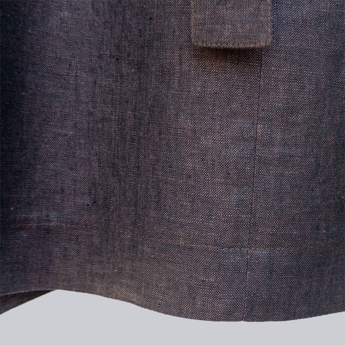 brown linen top hem - view of hem of brown linen top